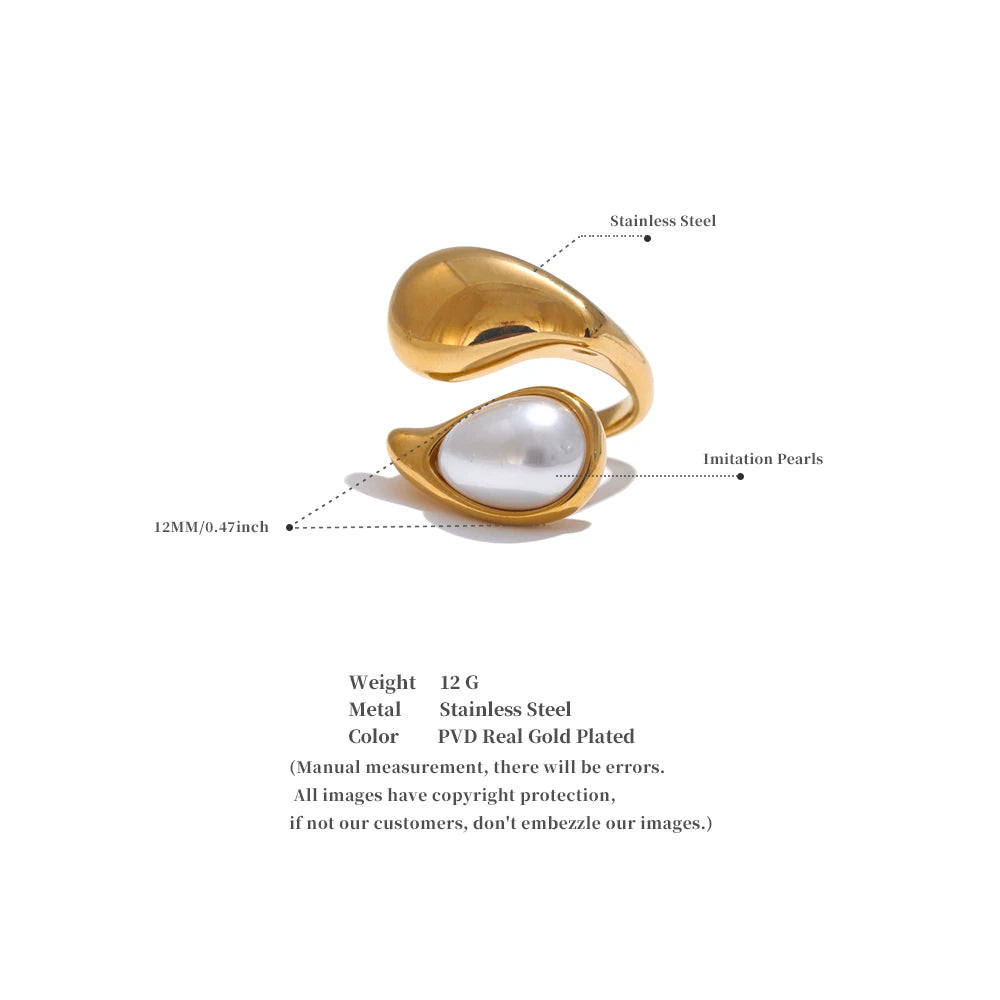 Imitation Pearl Water Drop Finger Adjustable Ring