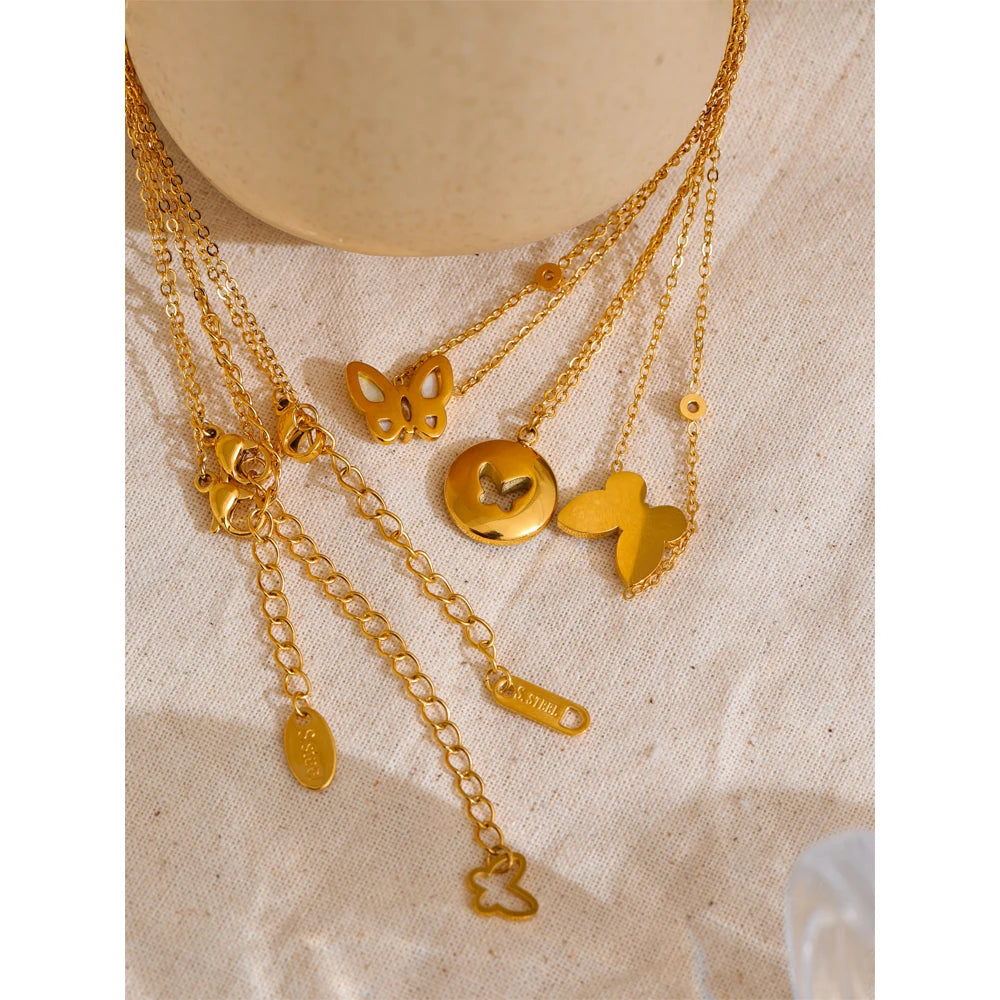 Natural Shell Butterfly Pendant Necklace