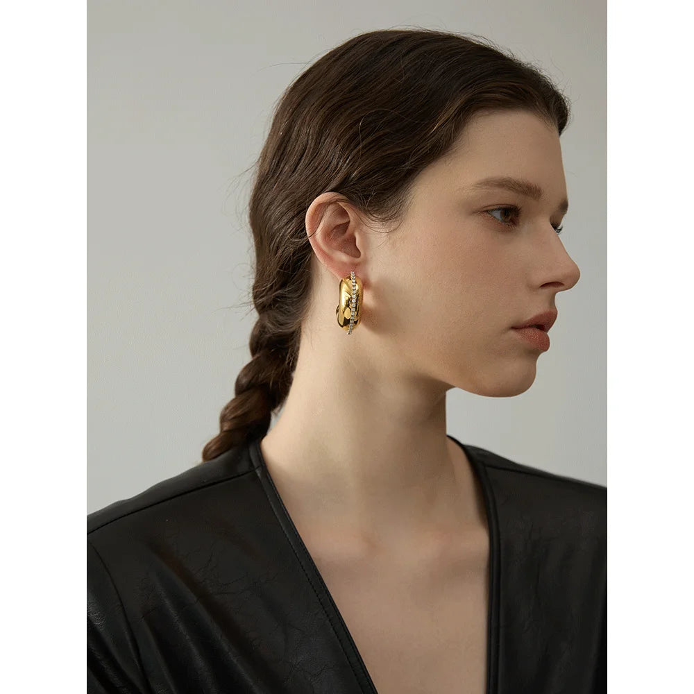 Trendy C-Shape CZ Huggie Earrings