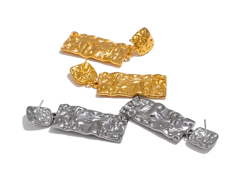 Hammered Rectangle Drop Earrings