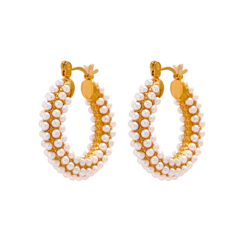 Exquisite Luxury Pearl Huggie Hoop Earrings