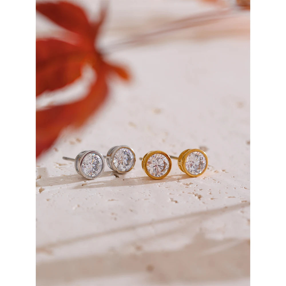 Cubic Zirconia Round Stud Earrings