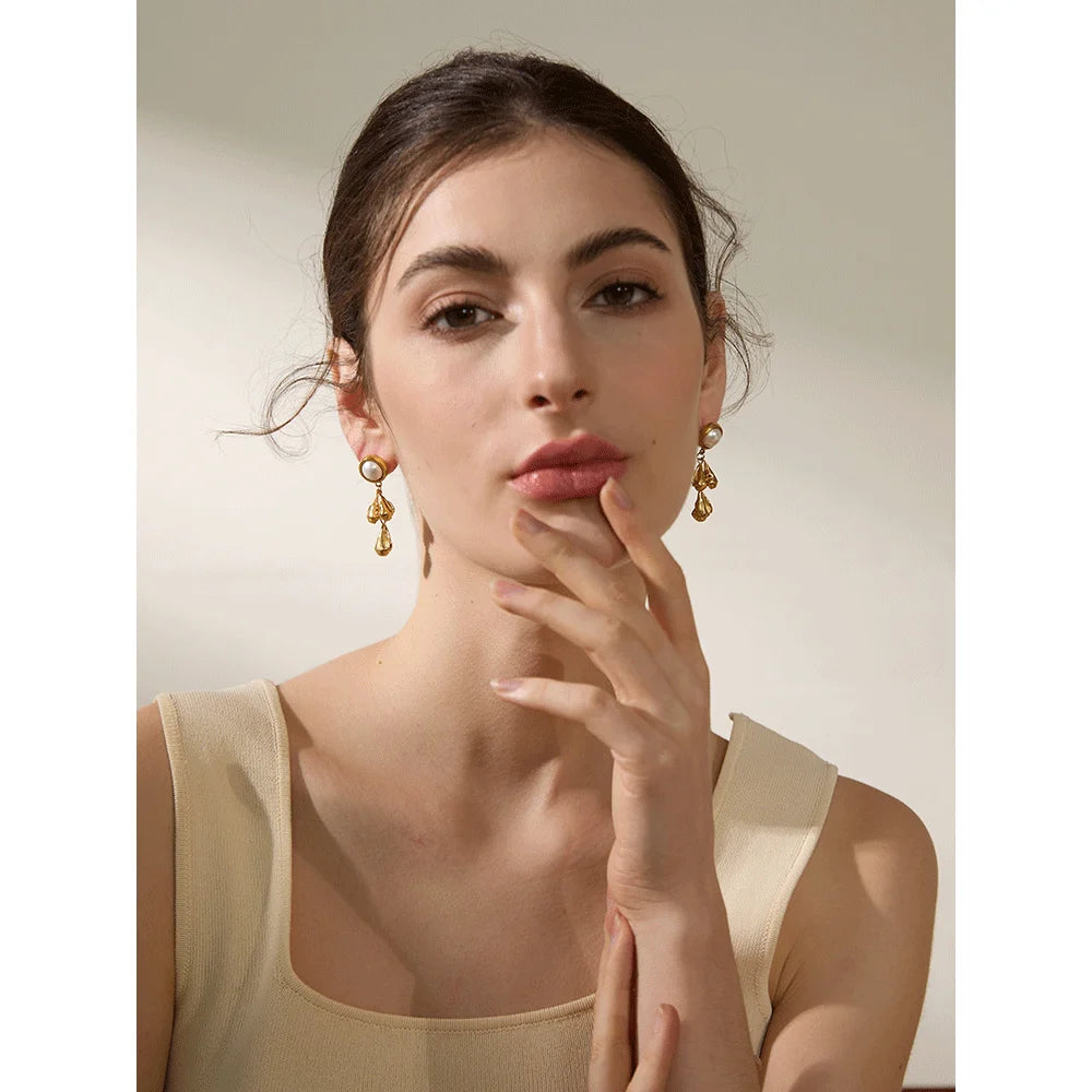 Vintage Flower & Pearl Drop Earrings