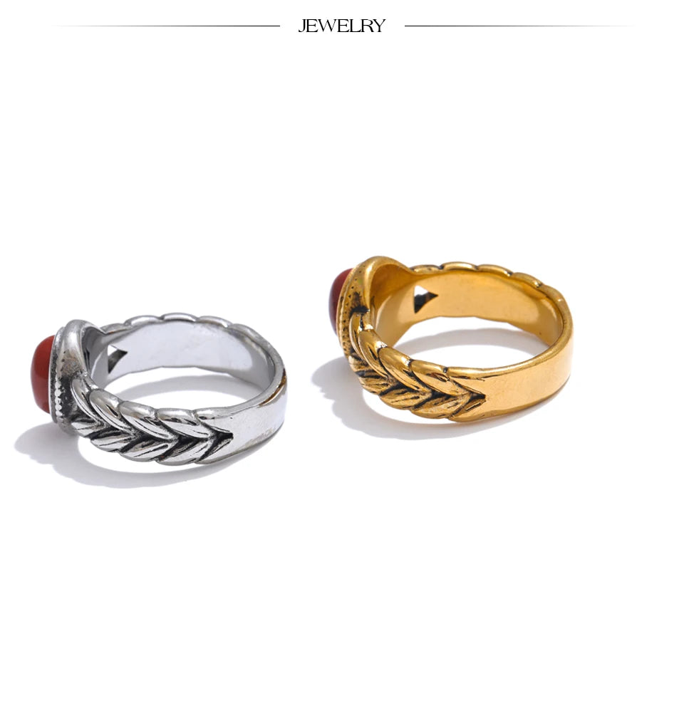 Retro Red & Black Natural Stone Ring