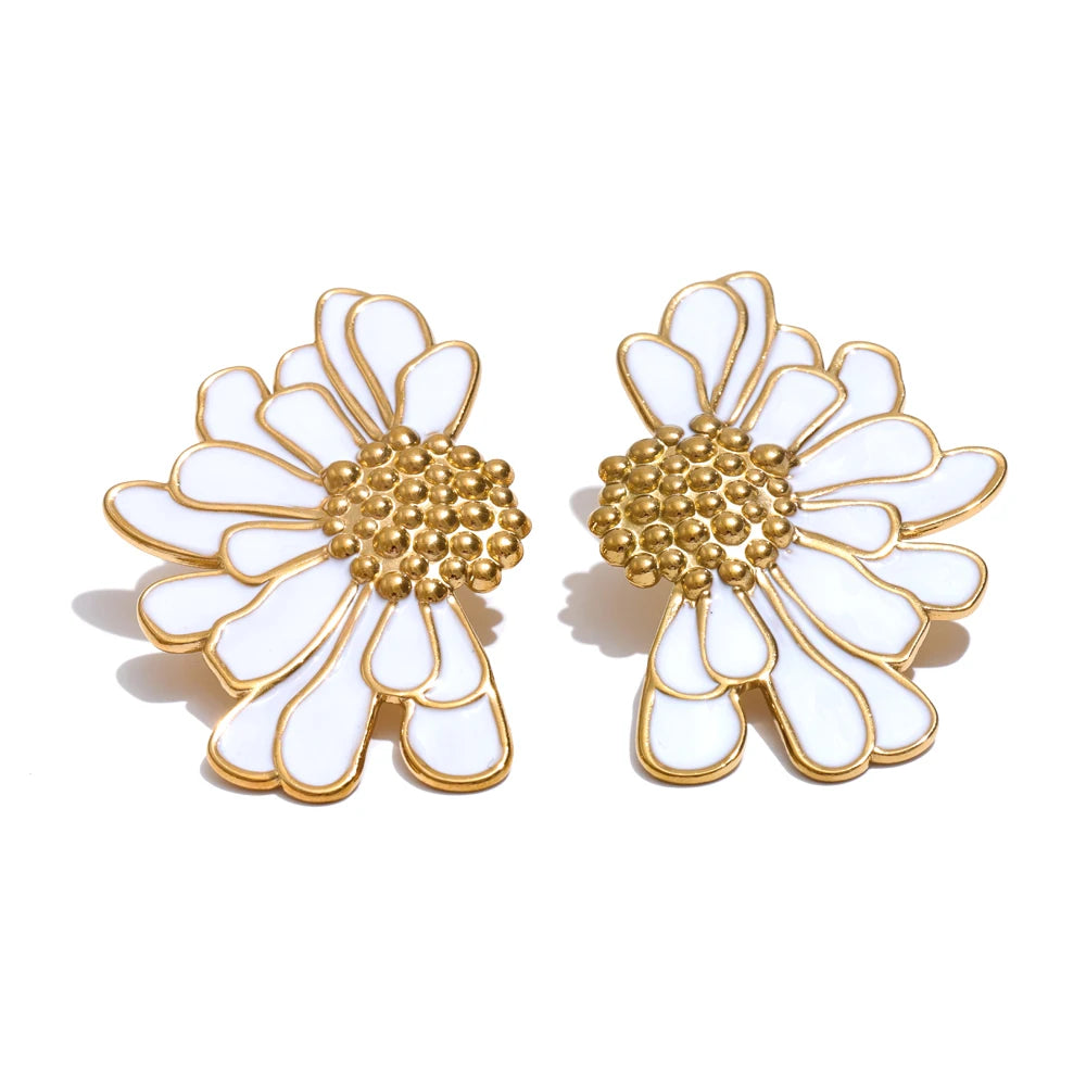 Enamel Flower Statement Fashion Stud Earrings