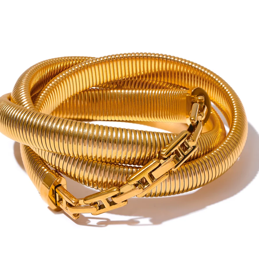 High-Quality Stainless Steel Layered Elastic Thick Bracelet