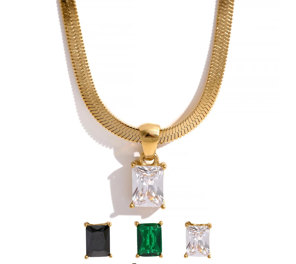 Exquisite Geometric Square Cubic Zirconia Drop Necklace