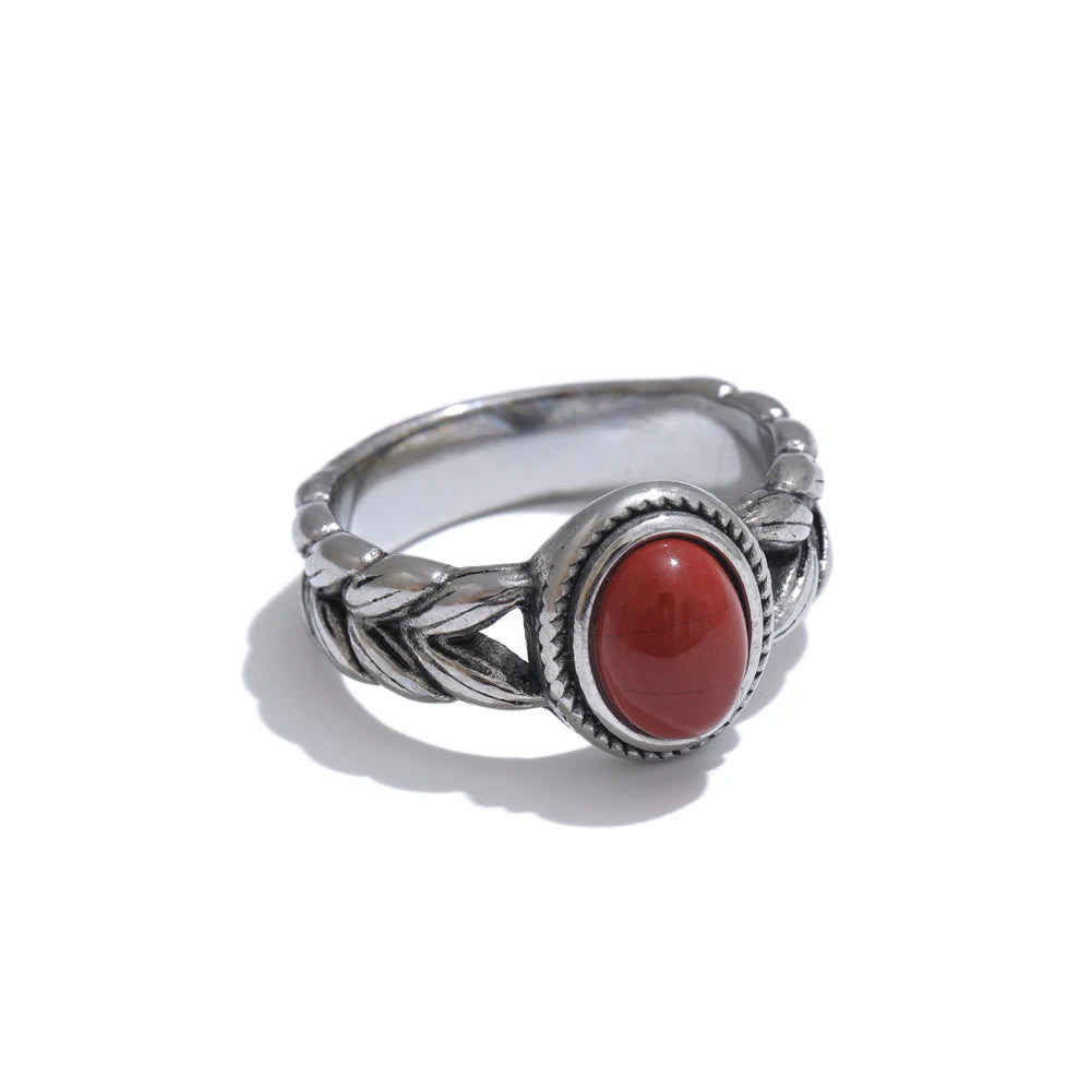 Retro Red & Black Natural Stone Ring
