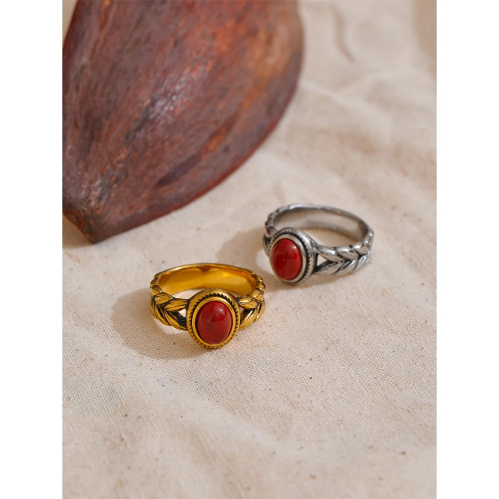 Retro Red & Black Natural Stone Ring