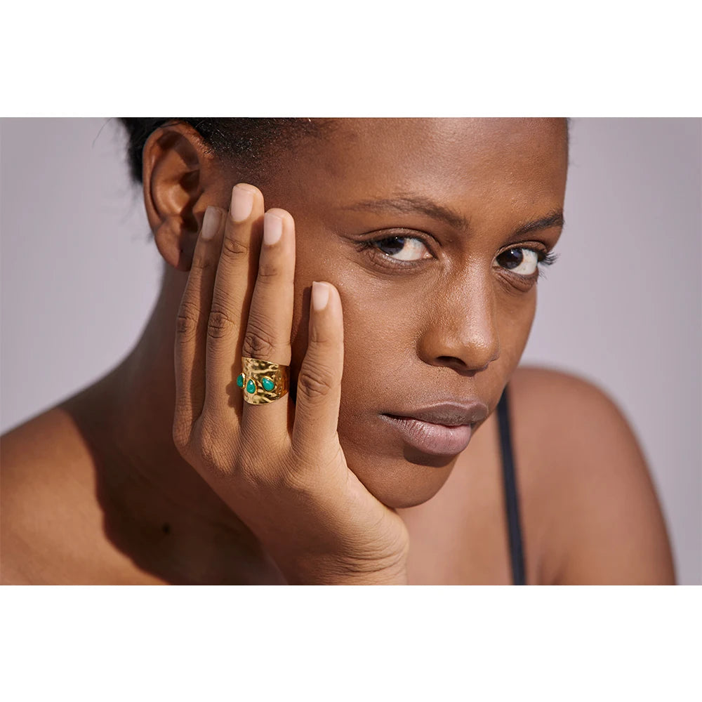 Green Natural Stone Wide Ring