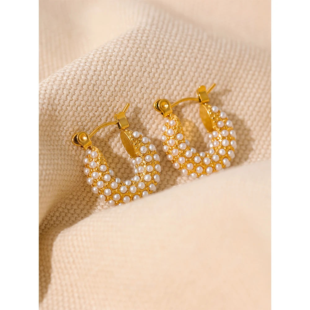 Luxury Small Hoop Earrings with Imitation Pearls