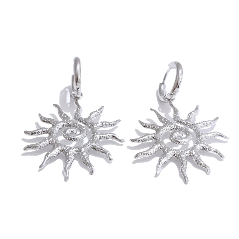 Stainless Steel Sun Drop Necklace & Hoop Earrings Set