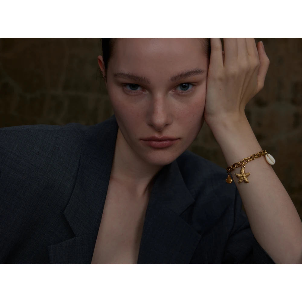 Stainless Steel 18K Gold PVD Plated Ocean Charm Bracelet