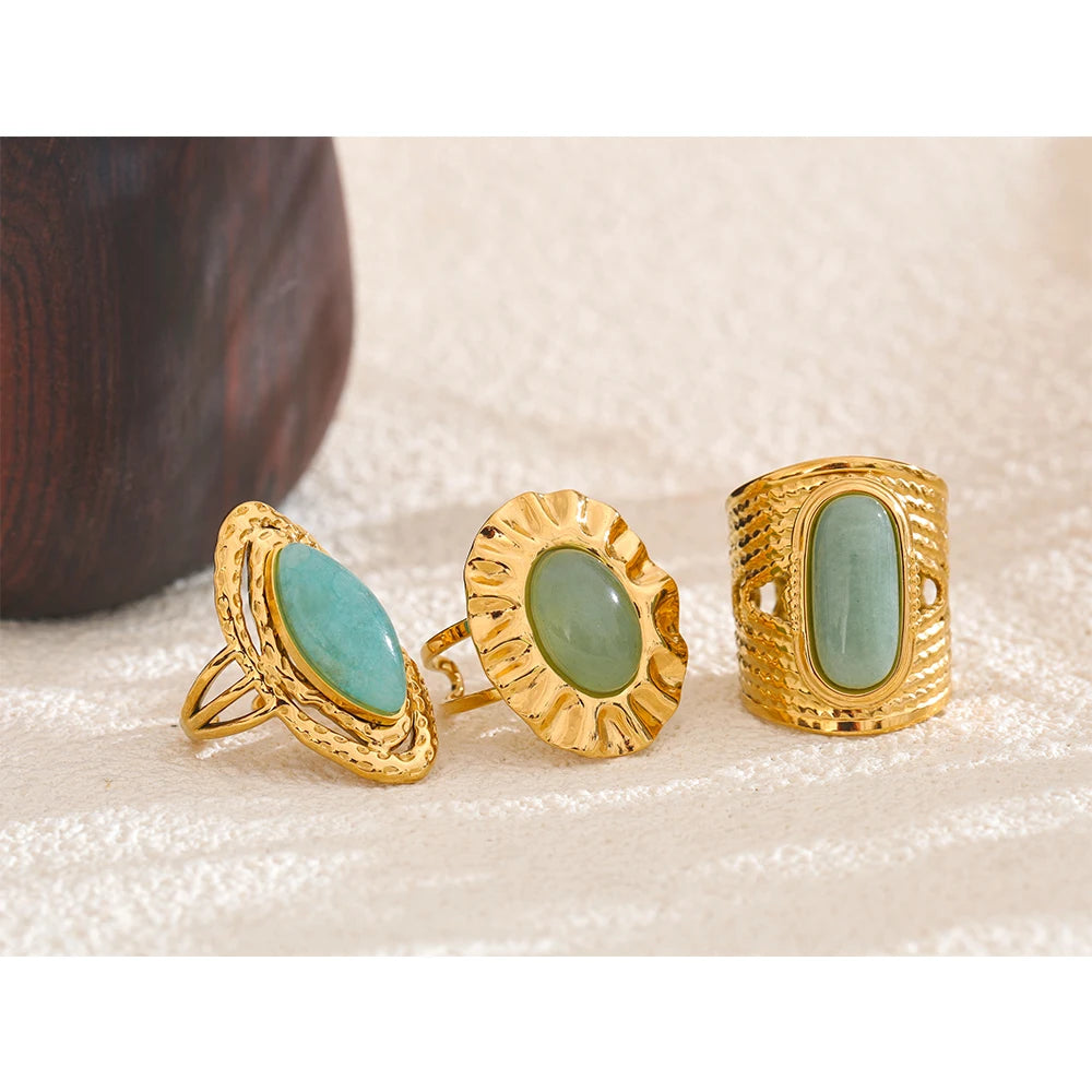 Green Natural Stone Fashion Open Ring