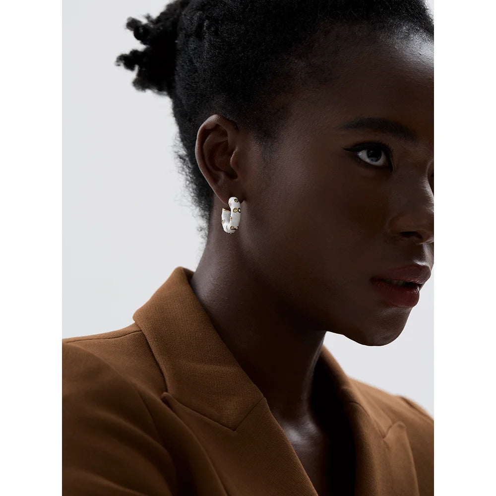 Enamel C-Shape Geometric Huggie Earrings