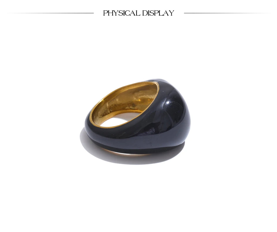 Stainless Steel Black Enamel Geometric Ring