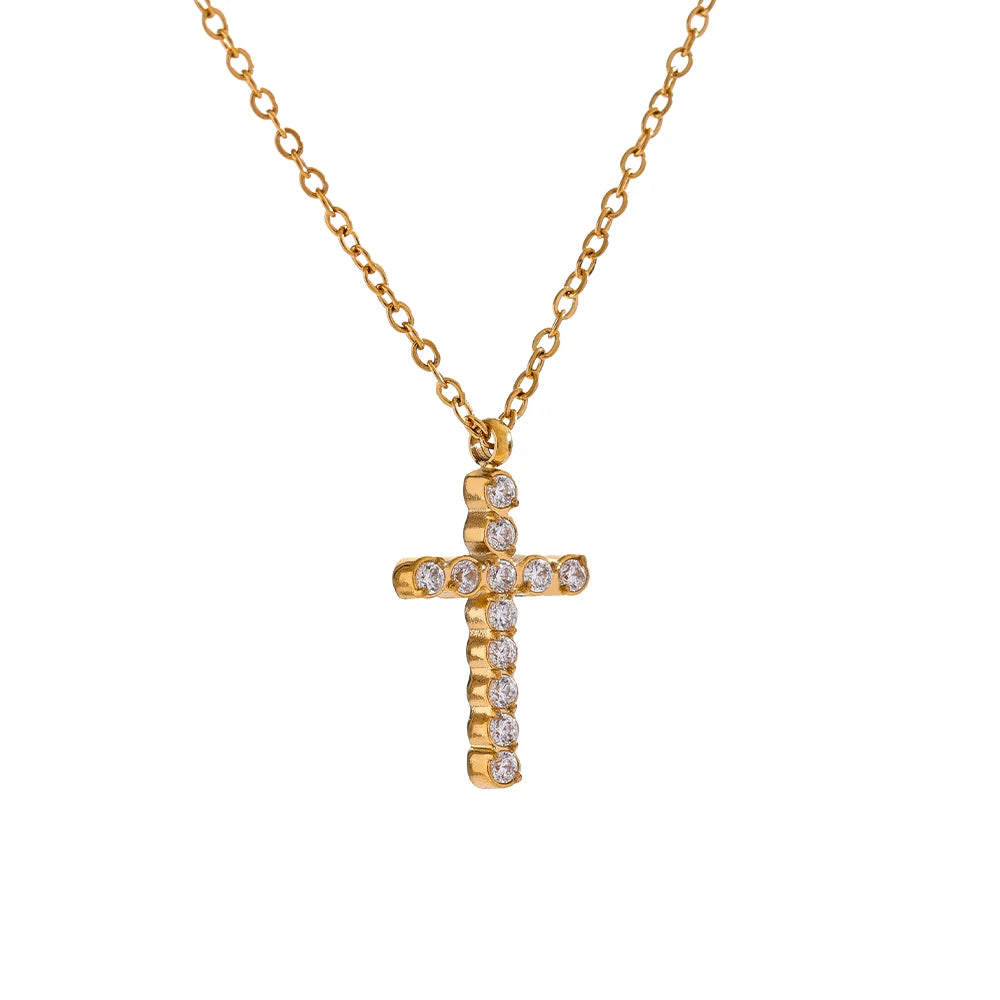 Cubic Zirconia 316L Cross Pendant Necklace