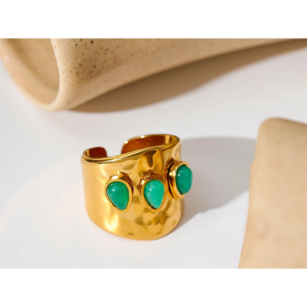 Green Natural Stone Wide Ring