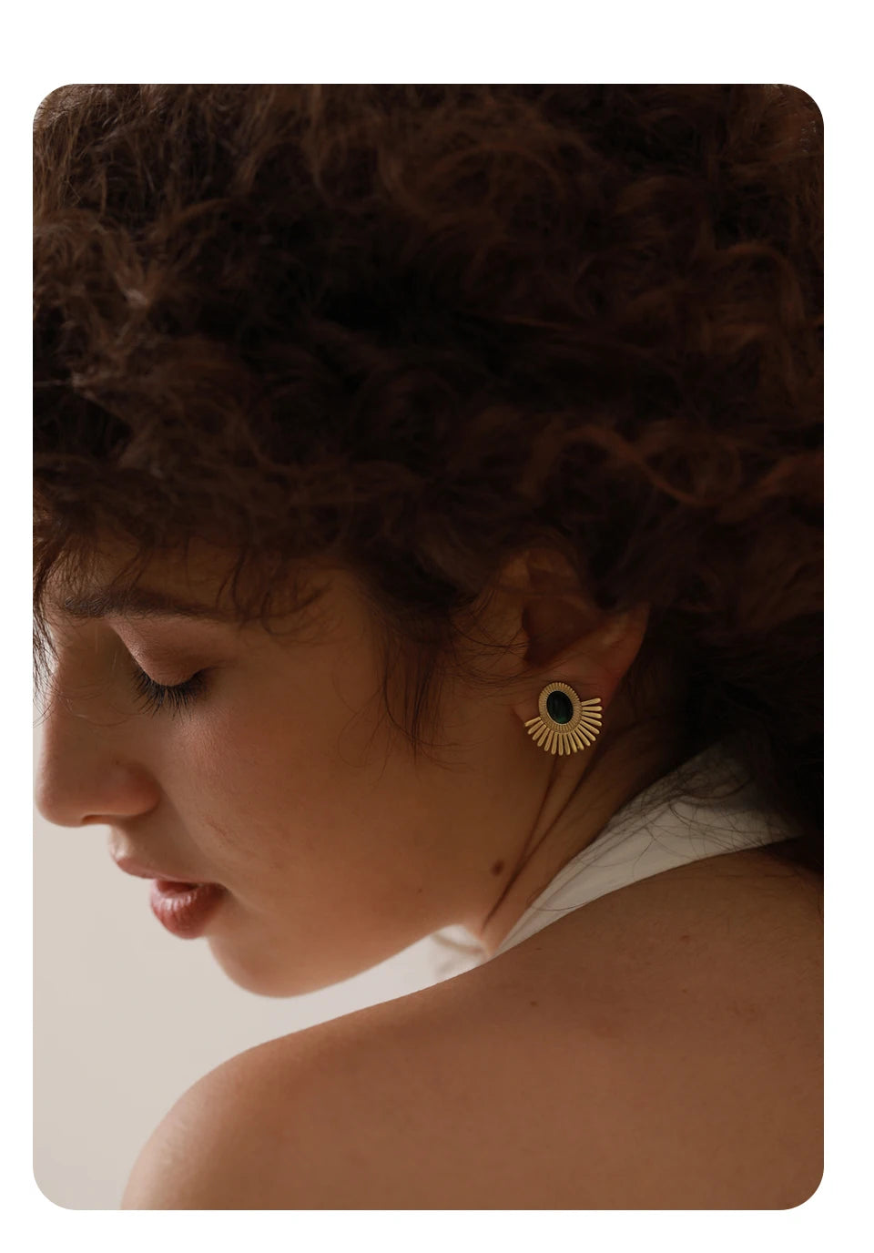 Black Stone Sunflower Clip-On Earrings