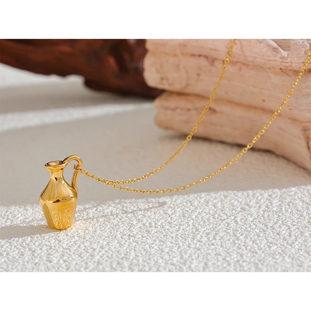 Solid Metal Vase & Kettle Charm Necklace