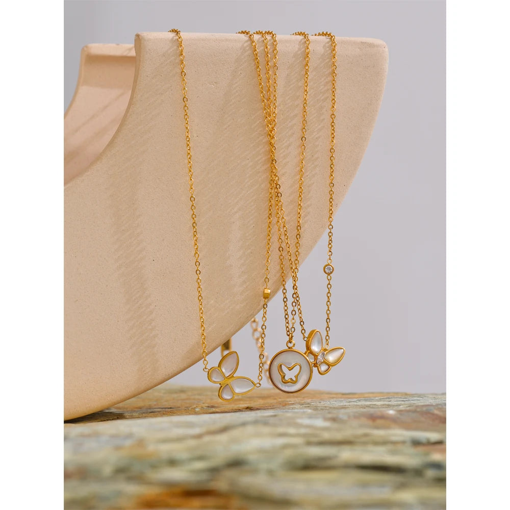 Natural Shell Butterfly Pendant Necklace