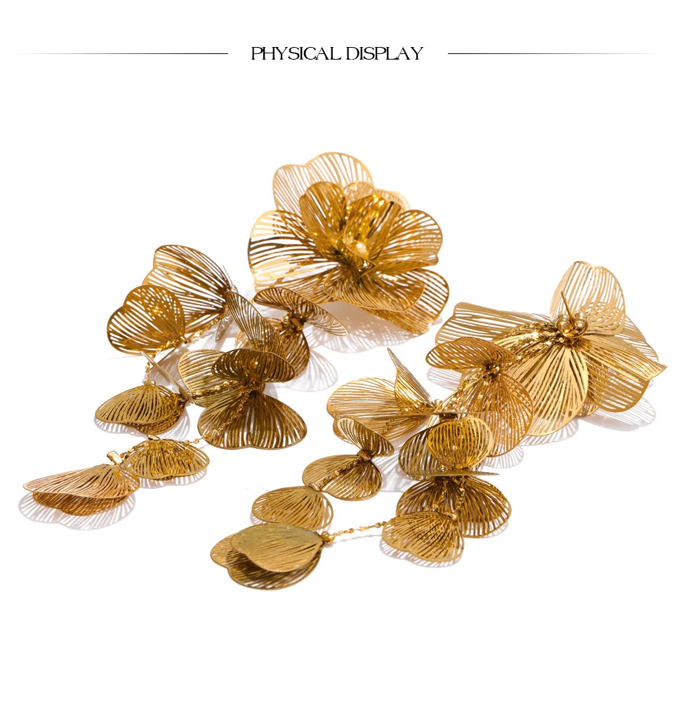 Big Flower Tassel Drop Dangle Earrings