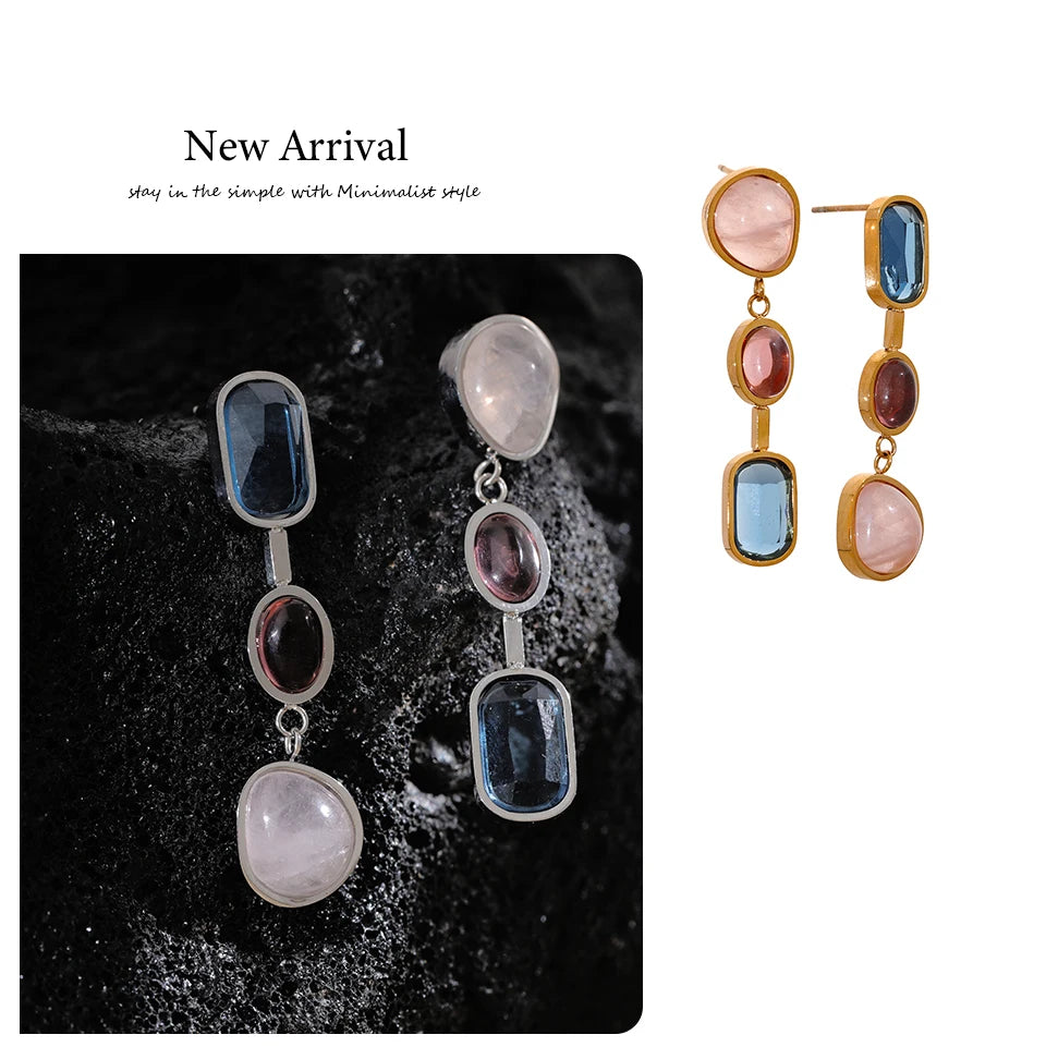 Natural Stone Geometric Drop Earrings
