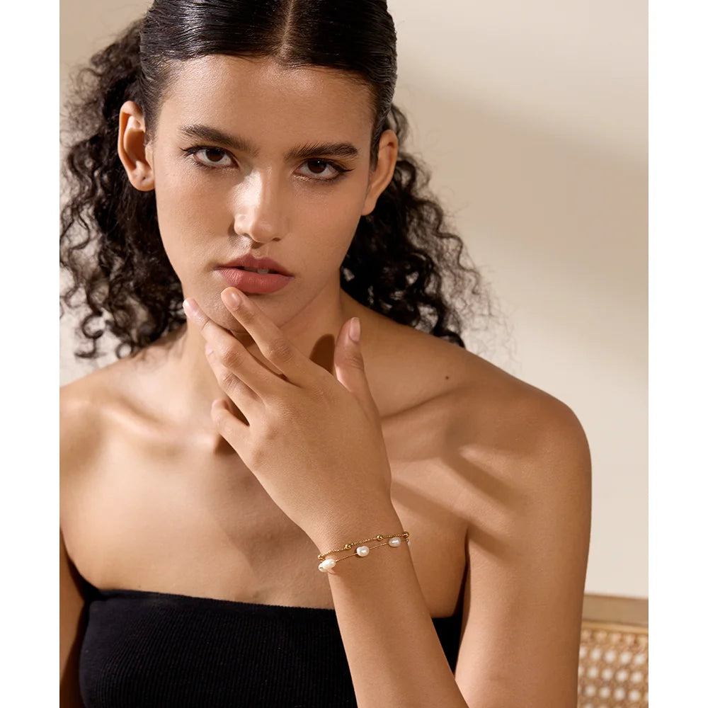 Double Layer Chain Charm Bracelet Bangle