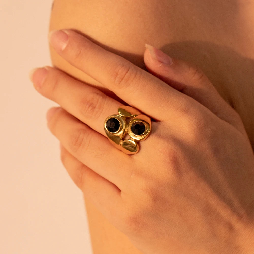 18K PVD Gold Stainless Steel, Waterproof Vintage Style rings