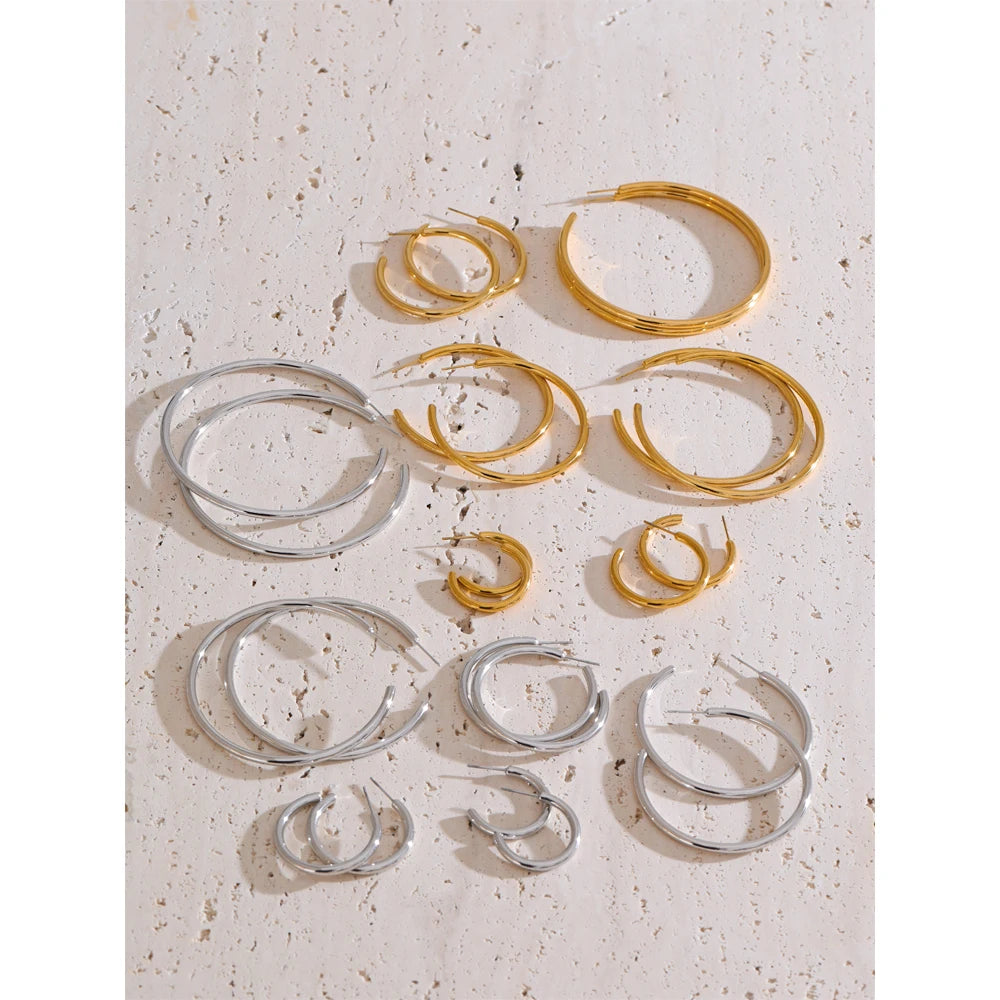 C-Shape Round Daily Hoop Earrings
