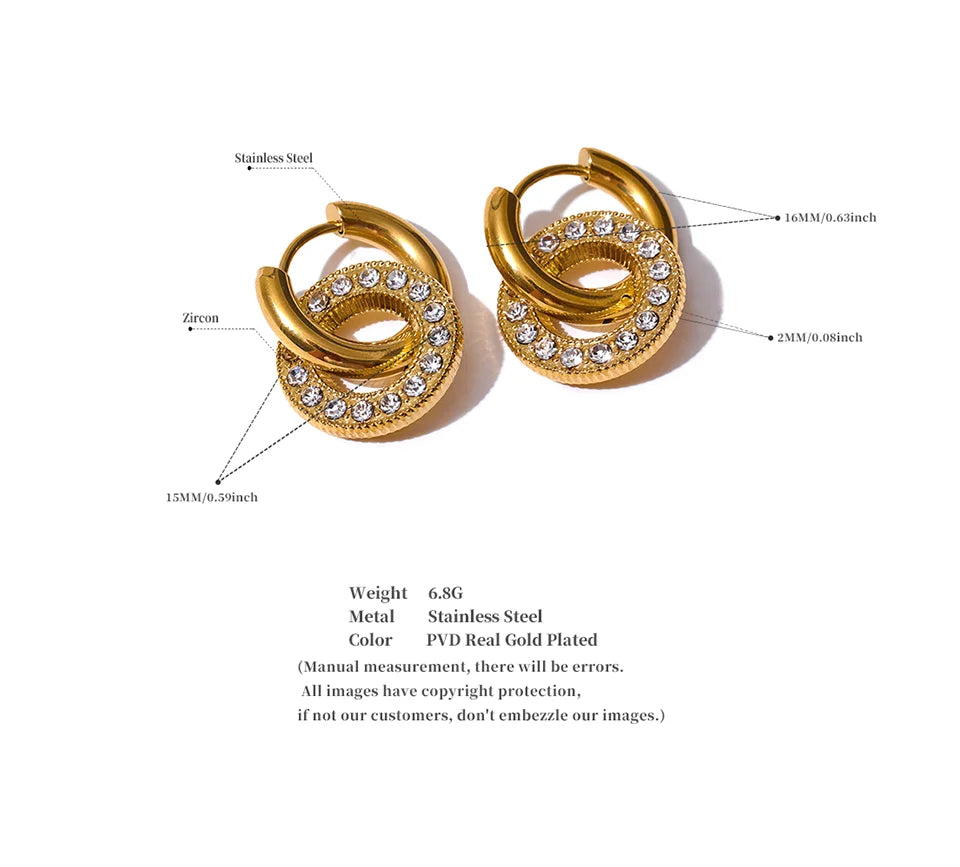Round Zircon Drop Hoop Earrings