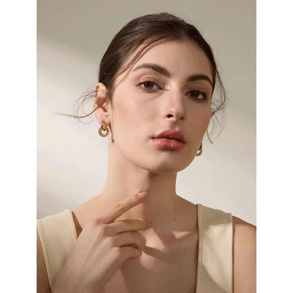 Round Zircon Drop Hoop Earrings