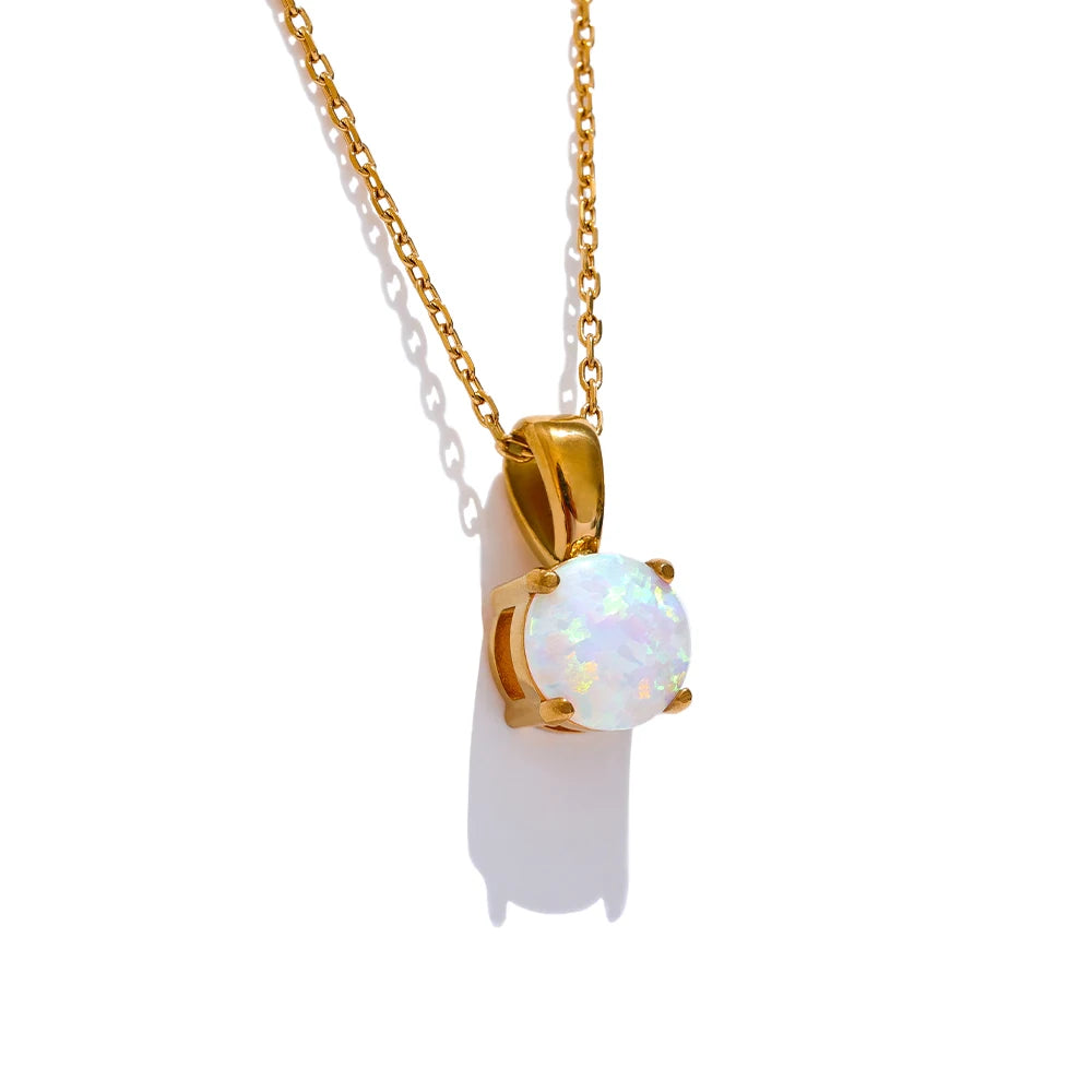 Exquisite Round Opal Stone Pendant Necklace