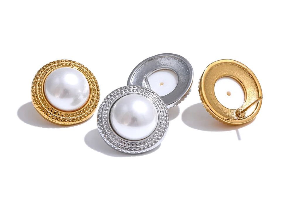 Korean Imitation Pearls Round Stud Earrings