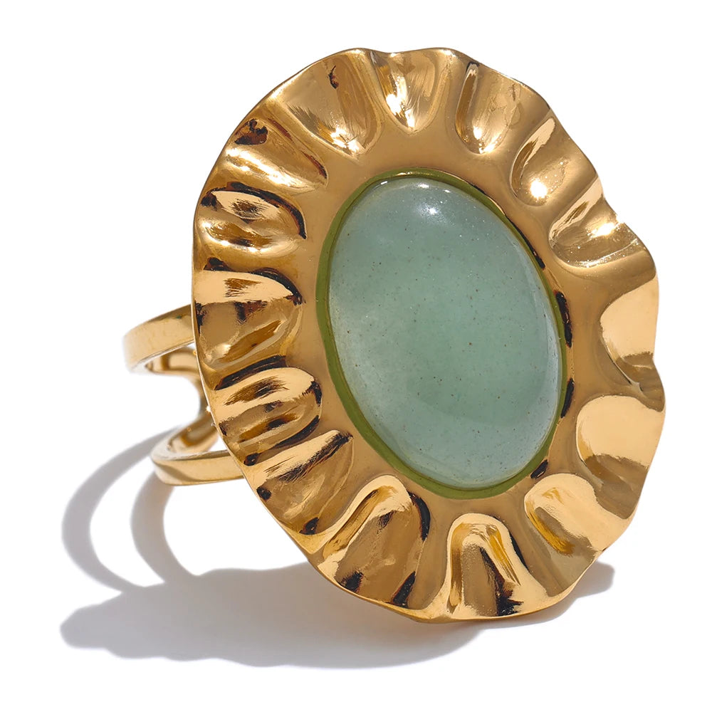 Green Natural Stone Fashion Open Ring