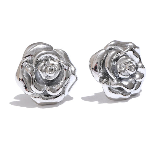 Gold Rose Flower Stud Earrings
