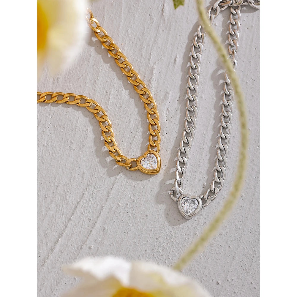 Heart Bling Zirconia Pendant Necklace