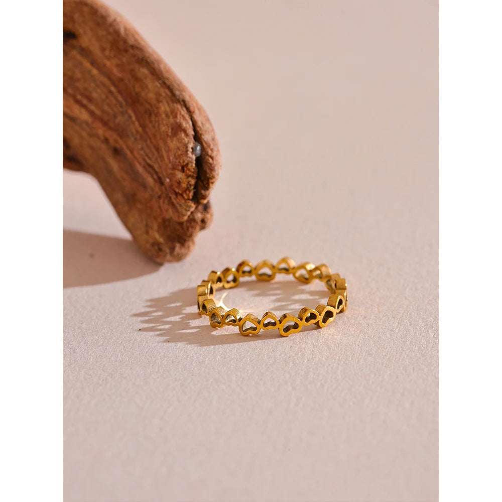 Minimalist Hollow Heart Ring – Gold Stainless Steel