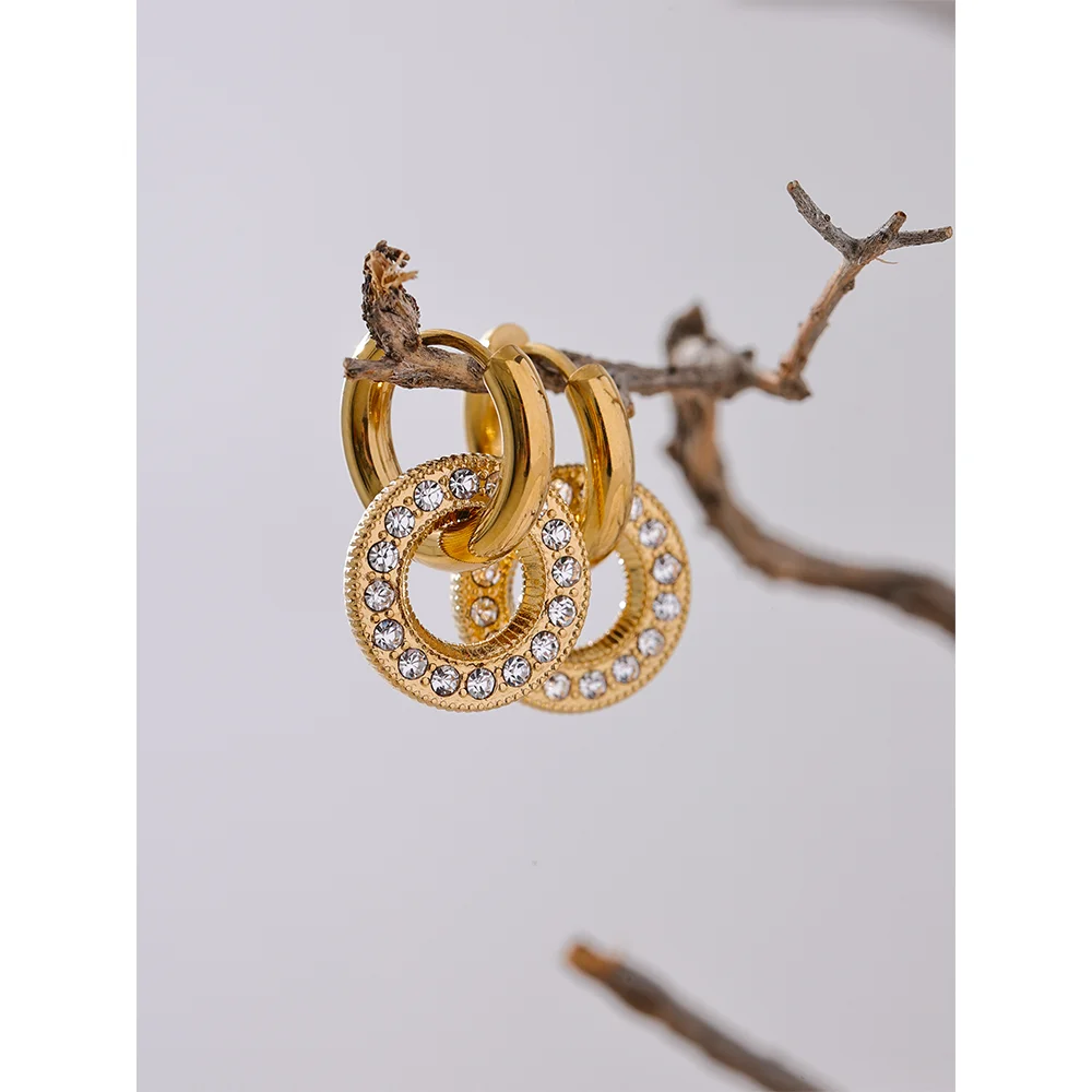 Round Zircon Drop Hoop Earrings