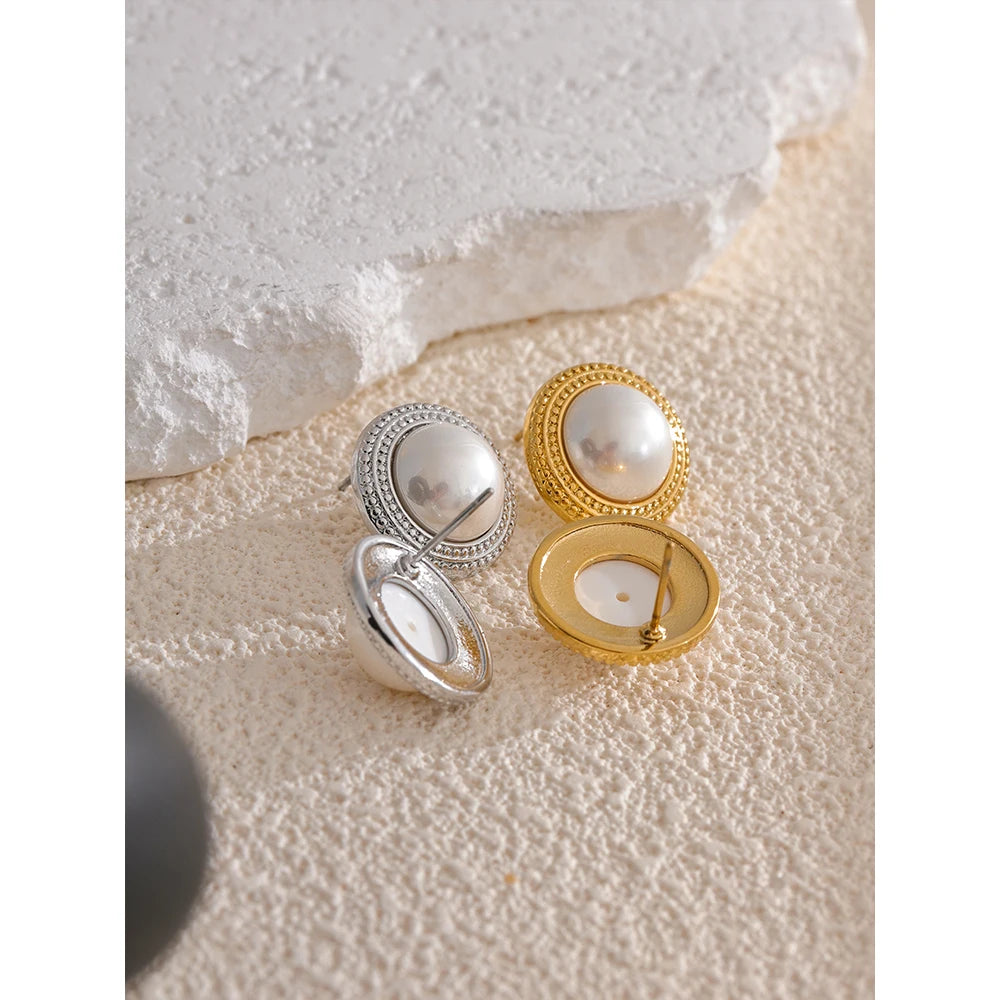 Korean Imitation Pearls Round Stud Earrings