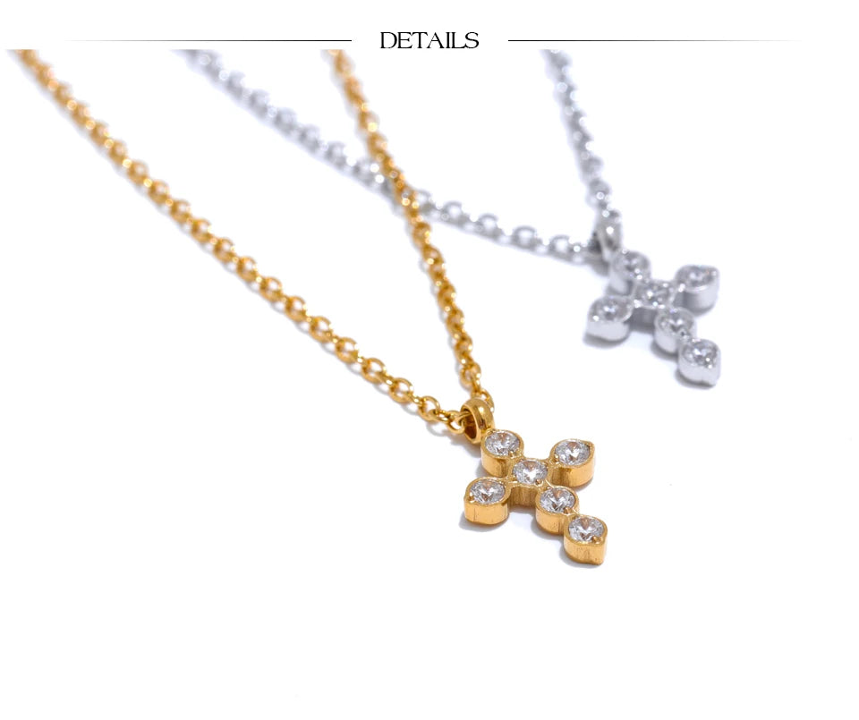 Cubic Zirconia Cross Shiny Pendant Necklace