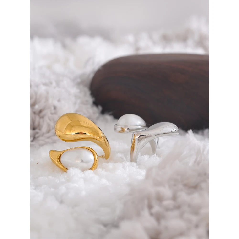 Imitation Pearl Water Drop Finger Adjustable Ring
