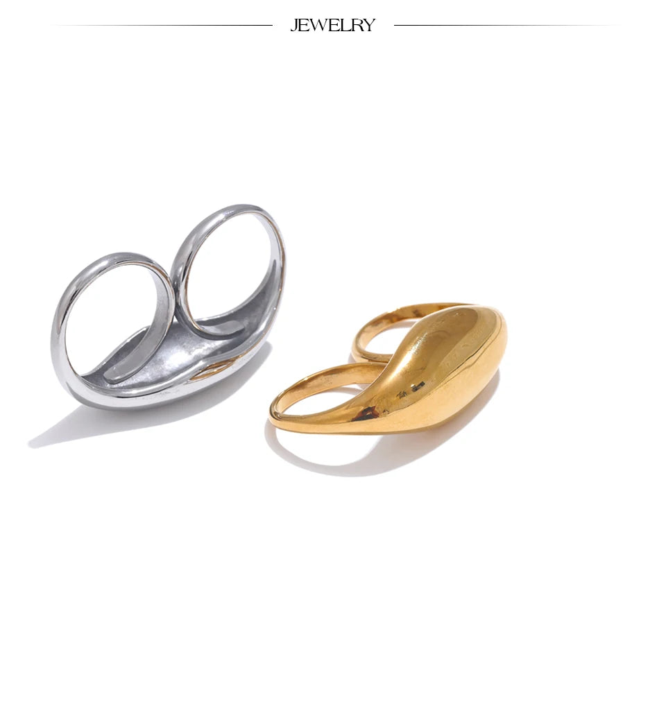 Stainless Steel Double Finger Geometric Ring