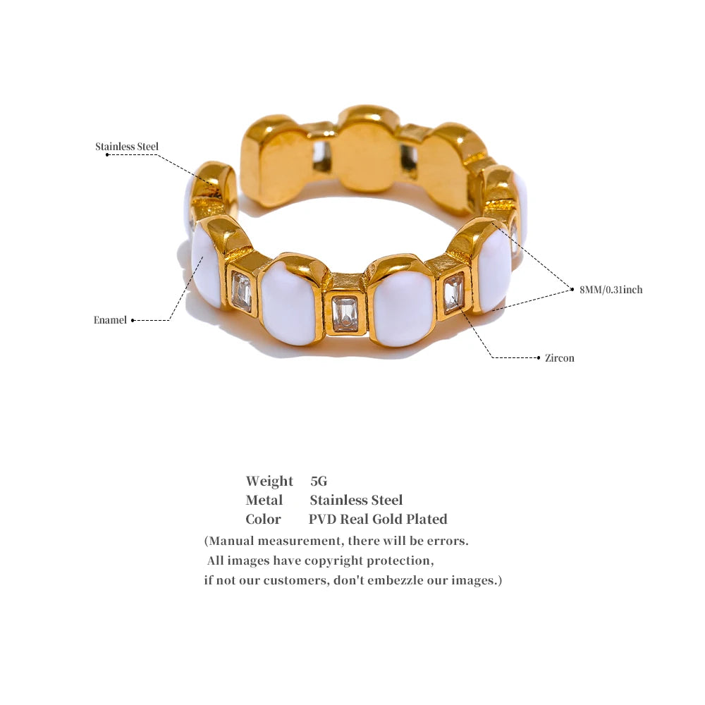White Enamel Cubic Zircon Gold Ring