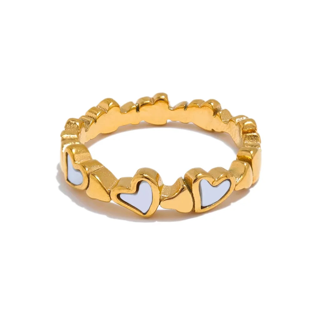Natural Shell Heart Ring – 316L Gold Stainless Steel