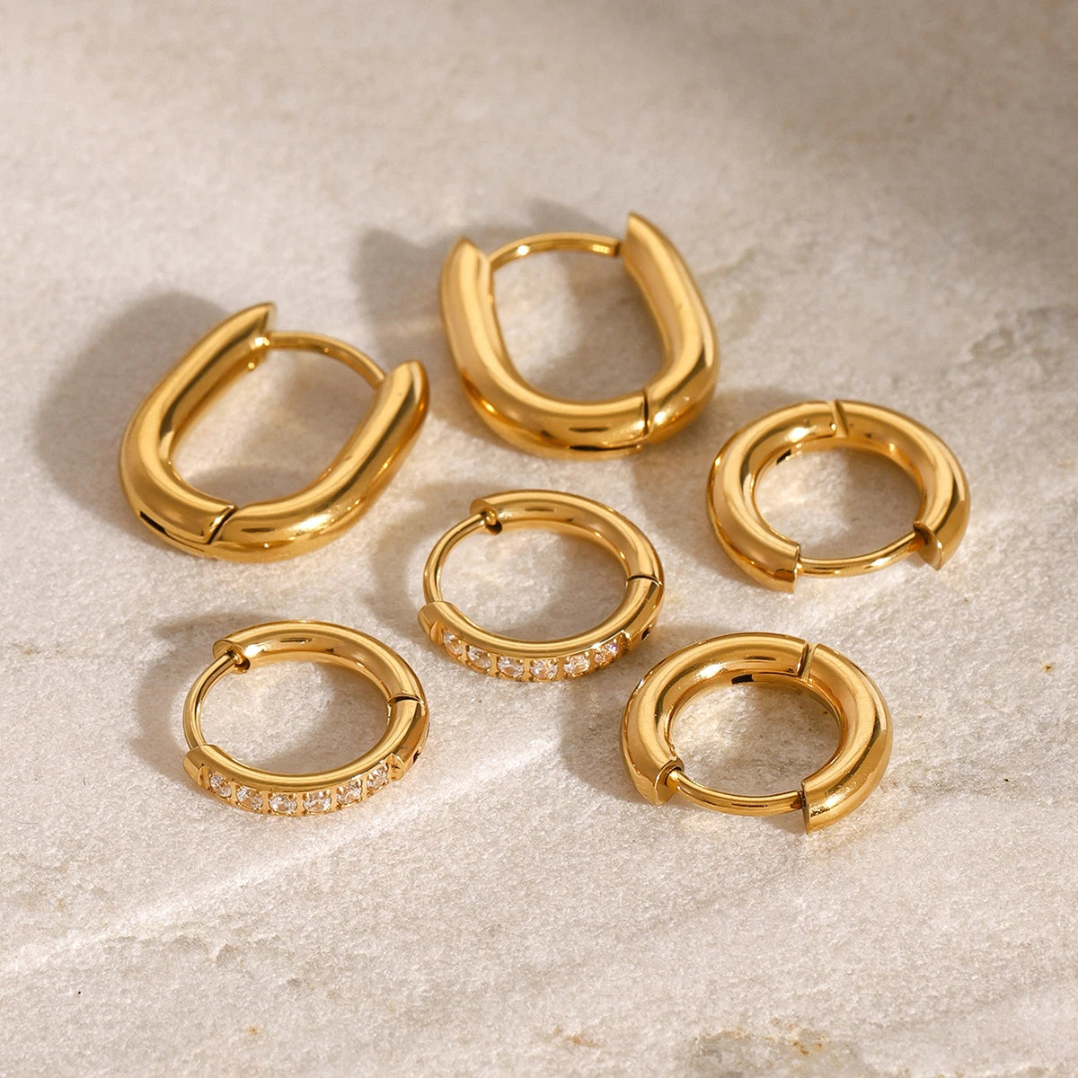 White Rhinestone Geometric Circle Earring Set