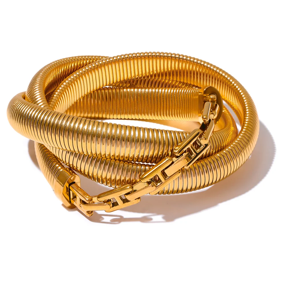 High-Quality Stainless Steel Layered Elastic Thick Bracelet