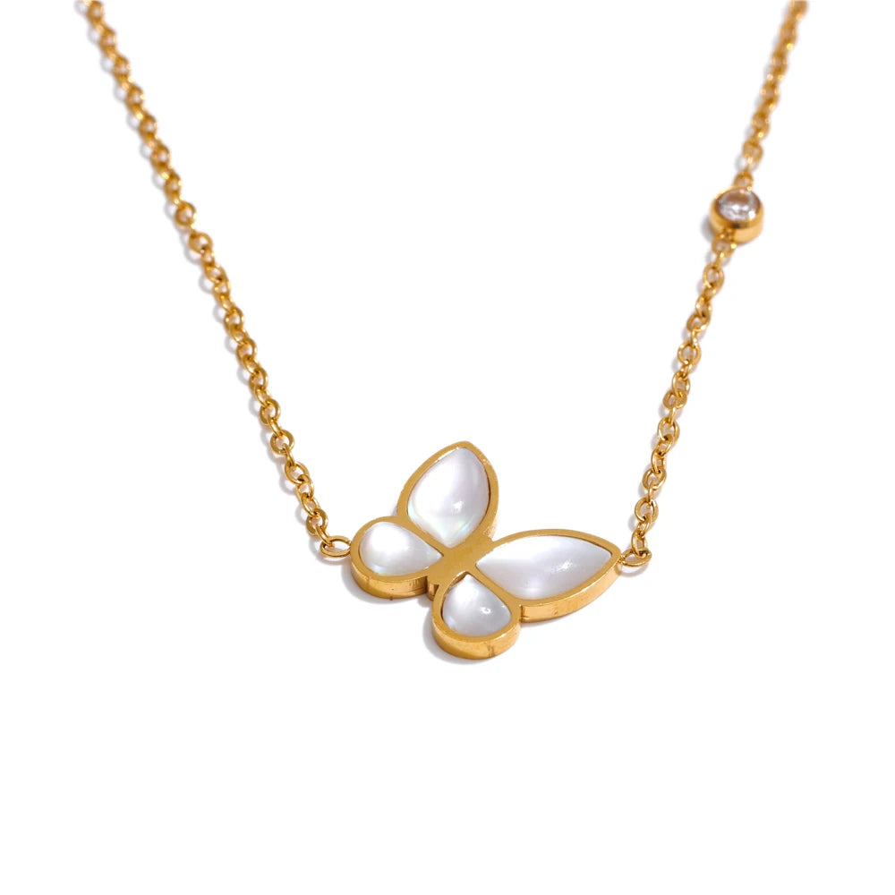 Natural Shell Butterfly Pendant Necklace