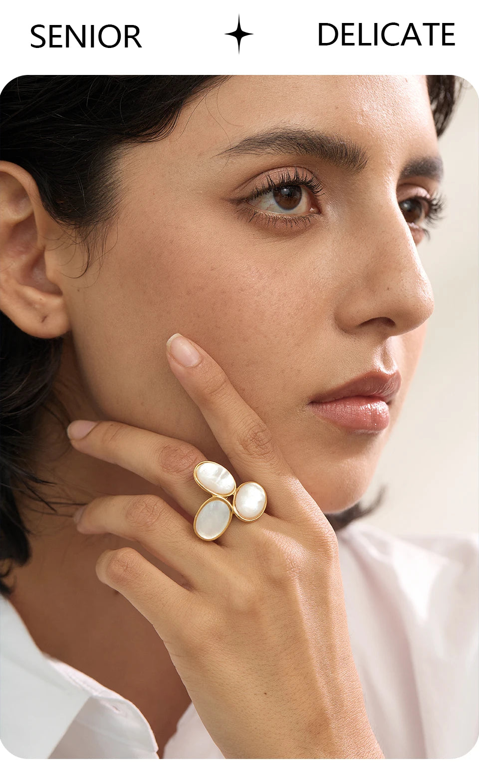 Natural Shell Flower Golden Adjustable Ring