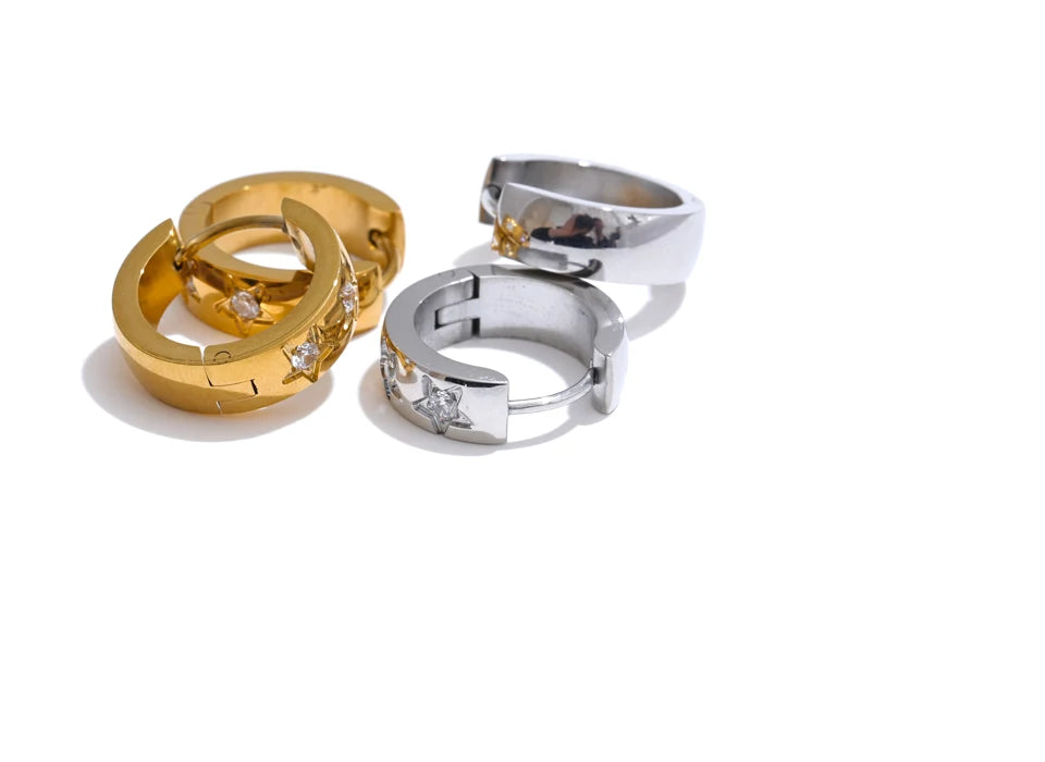 Zirconia Star Round Daily Hoop Earrings